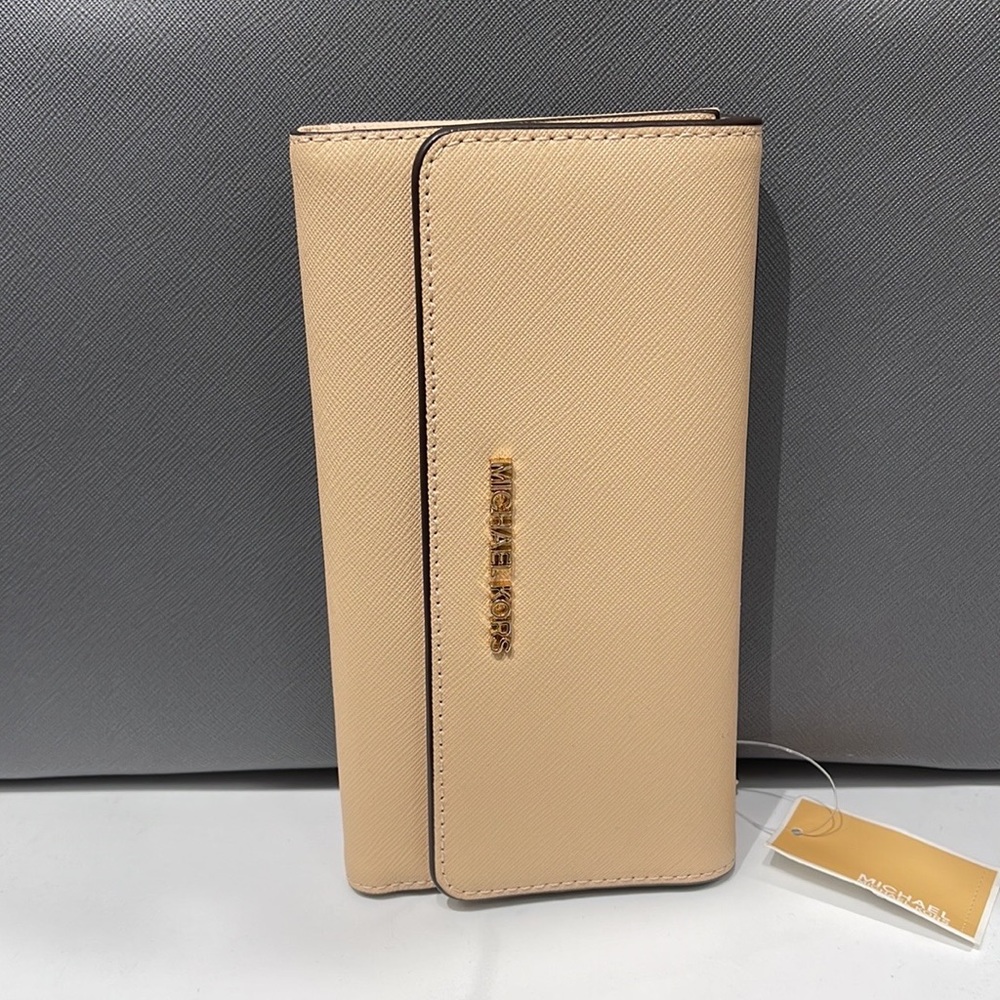 MICHAEL KORS JET SET TRAVEL LARGE TRIFOLD WALLET BUFF COLOR - Picture 11 of 16